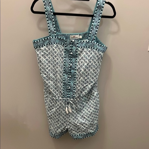 Vineyard Vines Paisley Romper Embroidered Pull-On Button Front Tie Waist Tassel - Picture 2 of 12